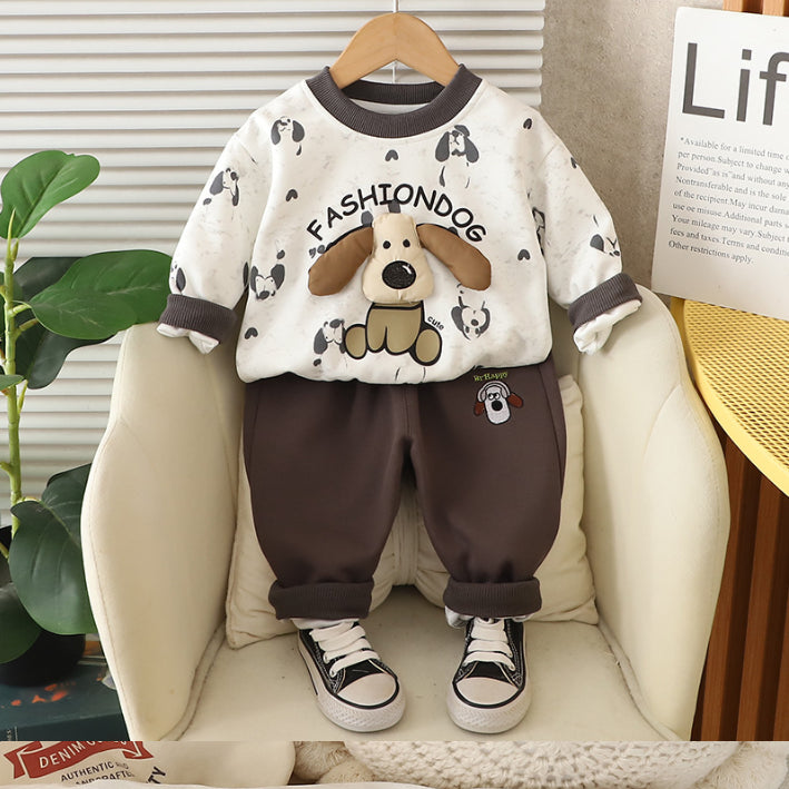 Toddler Puppy Design Cozy 2-Piece Fall Outfit (1-5 Years)